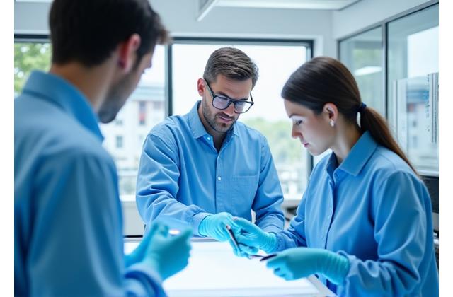 Team of cleaning specialists inspecting a clean commercial space